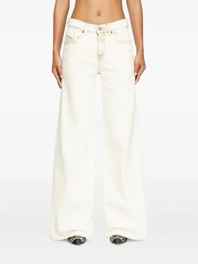 Diesel Off-white Wide Leg Bleach-effect Jeans In Neutral