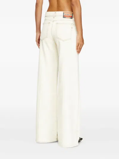 Diesel Off-white Wide Leg Bleach-effect Jeans In Neutral