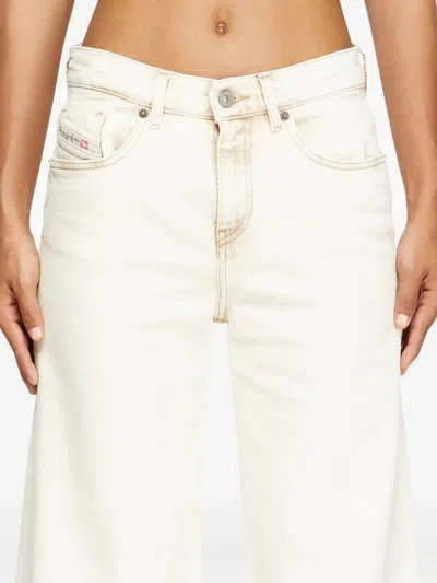 Diesel Off-white Wide Leg Bleach-effect Jeans In Neutral