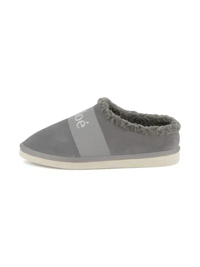 Chloé Kids' Shearling And Suede Slippers&nbsp; In Gray