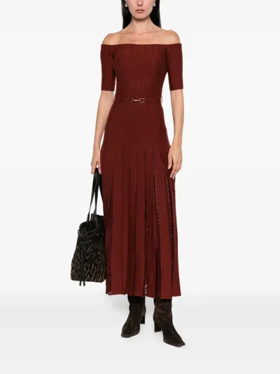 Gabriela Hearst Kurt Knit Pleated Maxi Dress In Burnt Sienna Merino Wool In Burgundy