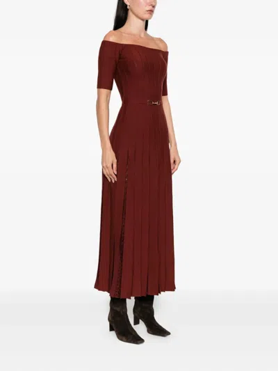 Gabriela Hearst Kurt Knit Pleated Maxi Dress In Burnt Sienna Merino Wool In Burgundy