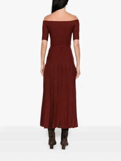 Gabriela Hearst Kurt Knit Pleated Maxi Dress In Burnt Sienna Merino Wool In Burgundy