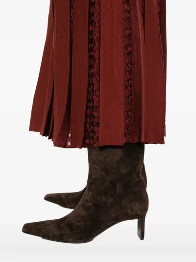 Gabriela Hearst Kurt Knit Pleated Maxi Dress In Burnt Sienna Merino Wool In Burgundy