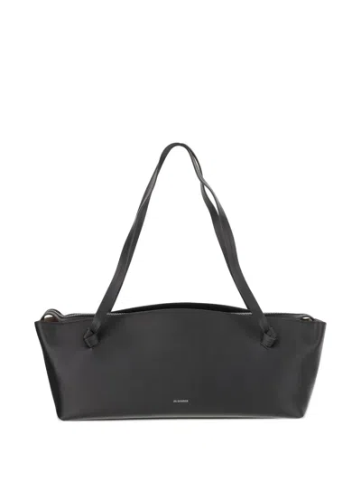 Jil Sander Leather Knot Shoulder Bag With Long Handles In Black