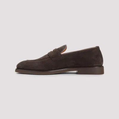 Brunello Cucinelli Leather-trimmed Suede Penny Loafers In Brown