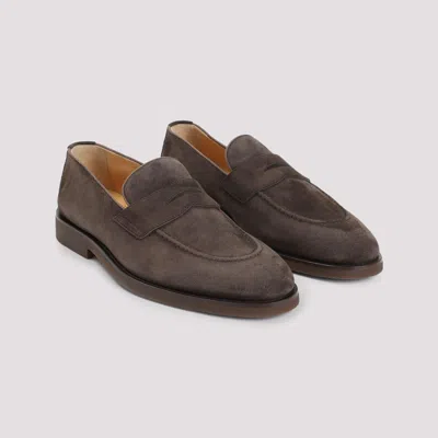 Brunello Cucinelli Leather-trimmed Suede Penny Loafers In Brown