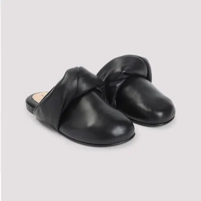 Carven Knotted Leather Flat Mules In Black