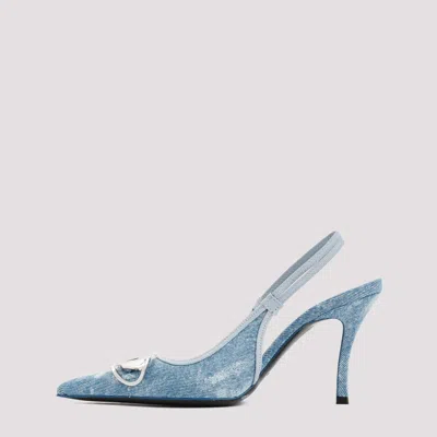 Diesel Pointed Toe Slingback Strap Silver-tone Pumps In Blue