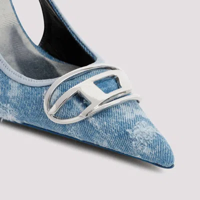 Diesel Pointed Toe Slingback Strap Silver-tone Pumps In Blue
