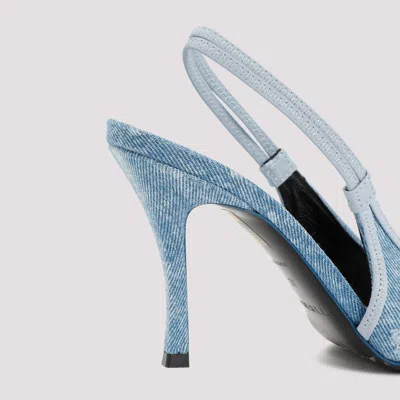 Diesel Pointed Toe Slingback Strap Silver-tone Pumps In Blue