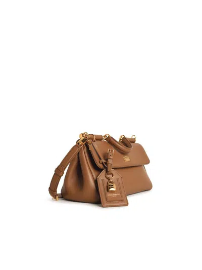 Dolce & Gabbana 'my Sicily' Calf Leather 'plongé' Caramel Handbag In Brown
