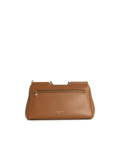 Dolce & Gabbana 'my Sicily' Calf Leather 'plongé' Caramel Handbag In Brown