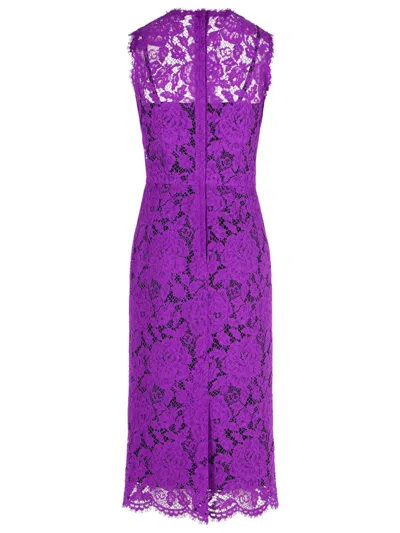 Dolce & Gabbana 'longuette' Purple Stretch Lace Dress In Purple