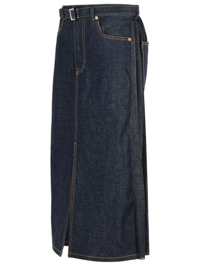Sacai Denim Skirt With Back Pockets And Front Slit
