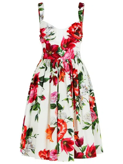 Dolce & Gabbana White Cotton Poplin Dress In Multi