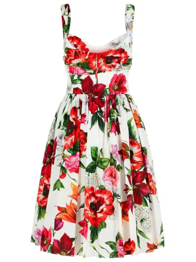 Dolce & Gabbana White Cotton Poplin Dress In Multi