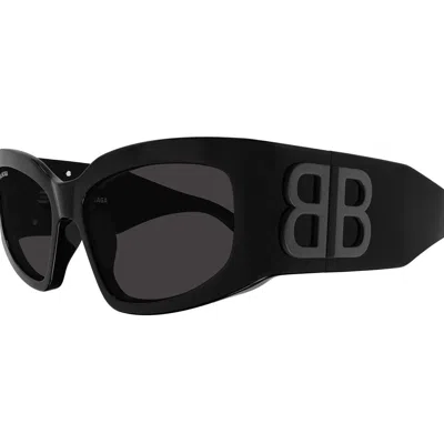 Balenciaga Bb0360s Linea Everyday 005 Black Grey Sunglasses In Black