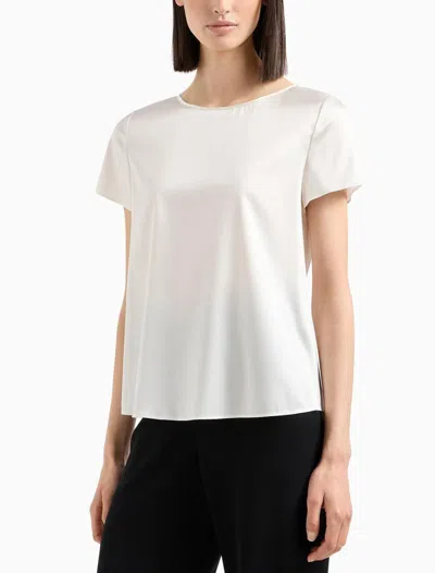 Emporio Armani Short-sleeved Silk Satin Blouse In White