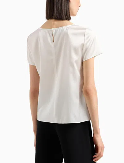 Emporio Armani Short-sleeved Silk Satin Blouse In White