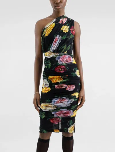 Dolce & Gabbana Elegant Black Dress In Polyamide With Floral Pattern For Cocktails And Evenings