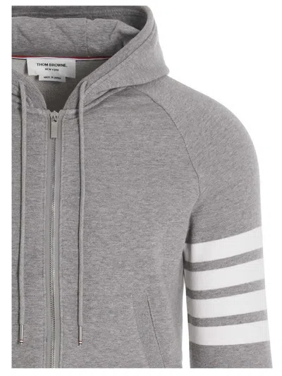 Thom Browne Mens Light Grey Striped Brand-patch Cotton-jersey Hoody In Gray