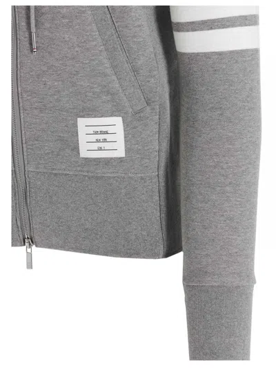 Thom Browne Mens Light Grey Striped Brand-patch Cotton-jersey Hoody In Gray
