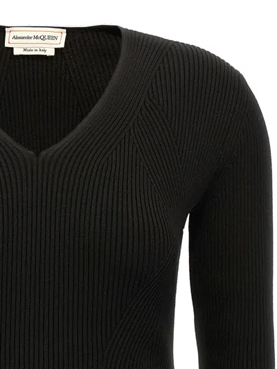 Alexander Mcqueen Cutout Ribbed Wool-blend Sweater In Black