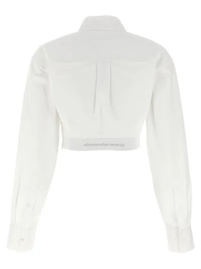 Alexander Wang Cropped Cotton Shirt With Elastic Logo Hem In White