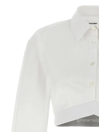 Alexander Wang Cropped Cotton Shirt With Elastic Logo Hem In White