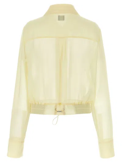 Pinko Transparent Georgette Cropped Shirt With Elastic Waistband In Neutral