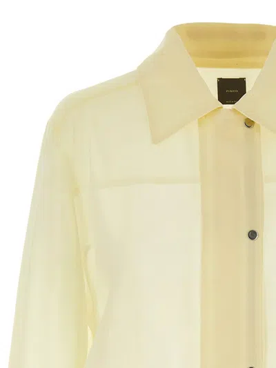 Pinko Transparent Georgette Cropped Shirt With Elastic Waistband In Neutral