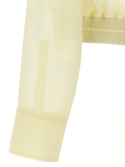 Pinko Transparent Georgette Cropped Shirt With Elastic Waistband In Neutral
