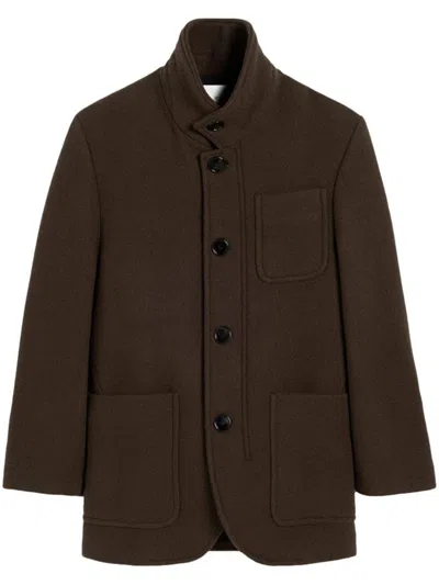 Ami Alexandre Mattiussi Ami High Collar Short Coat In Brown