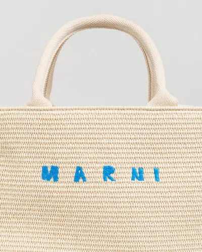 Marni Textured Knit Shopper Bag With Subtle Logo Detail In White