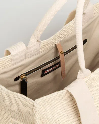 Marni Textured Knit Shopper Bag With Subtle Logo Detail In White