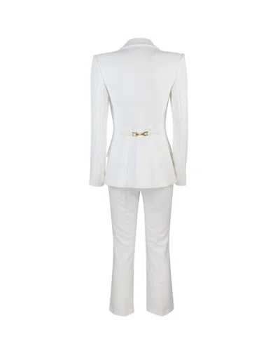 Elisabetta Franchi Cropped White Suit With Classic Blazer And Jewel Button In White