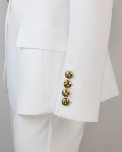 Elisabetta Franchi Cropped White Suit With Classic Blazer And Jewel Button In White
