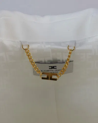 Elisabetta Franchi Cropped White Suit With Classic Blazer And Jewel Button In White