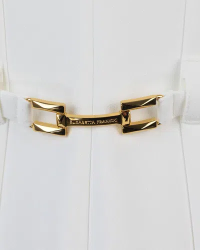 Elisabetta Franchi Cropped White Suit With Classic Blazer And Jewel Button In White