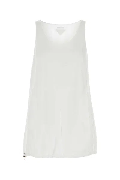Prada Cotton Reversible Mini Dress With Elastic Hem In White