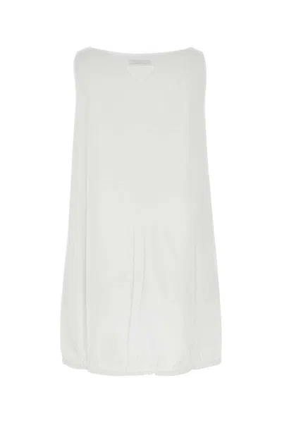 Prada Cotton Reversible Mini Dress With Elastic Hem In White