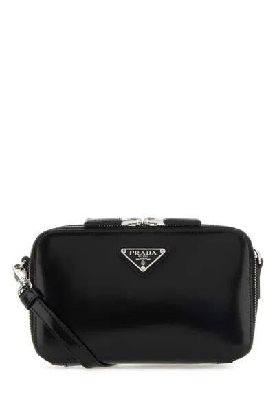 Prada Men Black Leather Brique Crossbody Bag