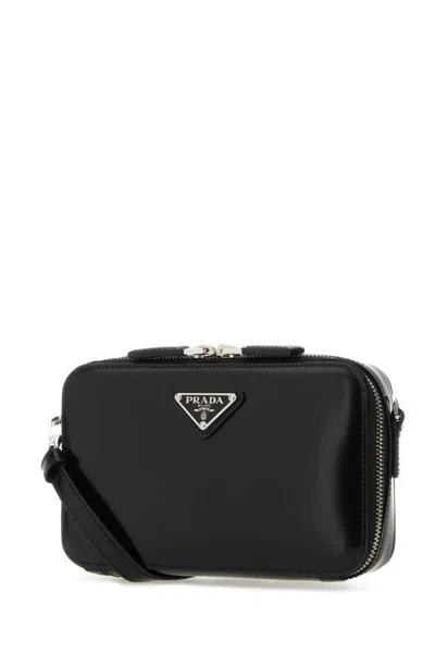 Prada Men Black Leather Brique Crossbody Bag