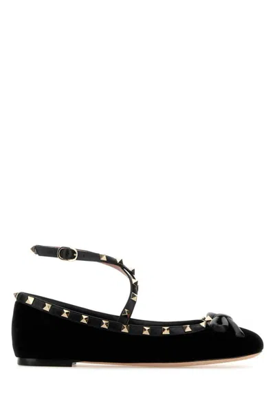 Valentino Rockstud Satin Ballet Flats In Black