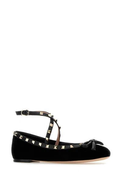Valentino Rockstud Satin Ballet Flats In Black