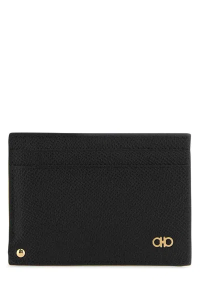 Ferragamo Textured Leather Card Holder In Black