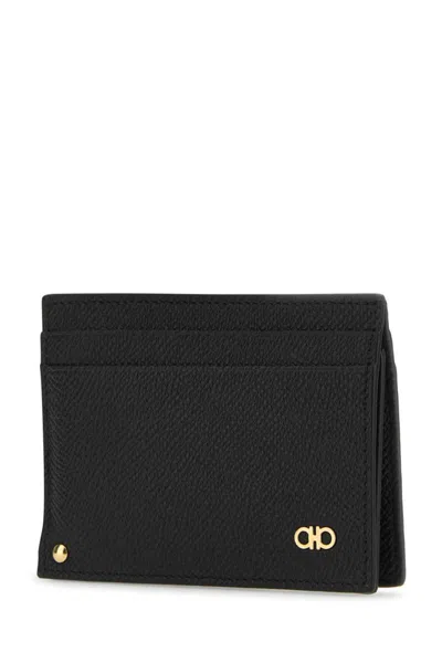Ferragamo Textured Leather Card Holder In Black
