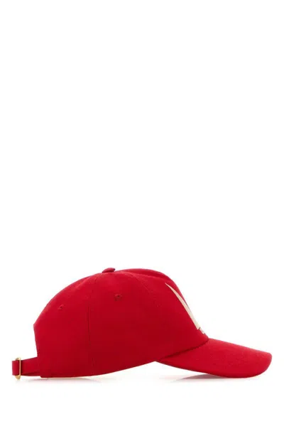 Valentino Black Cotton Baseball Cap In Red