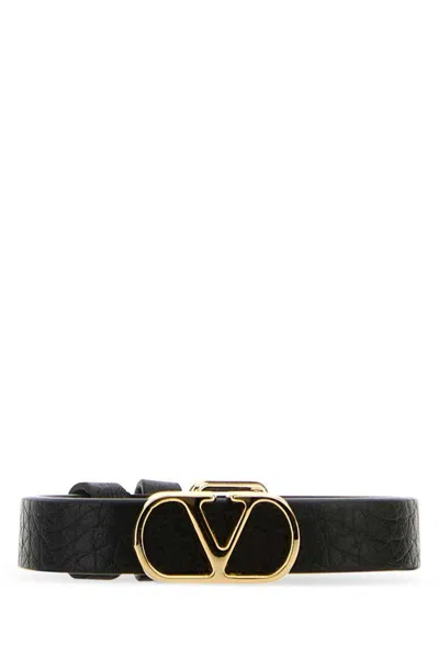 Valentino Black Leather Vlogo Bracelet